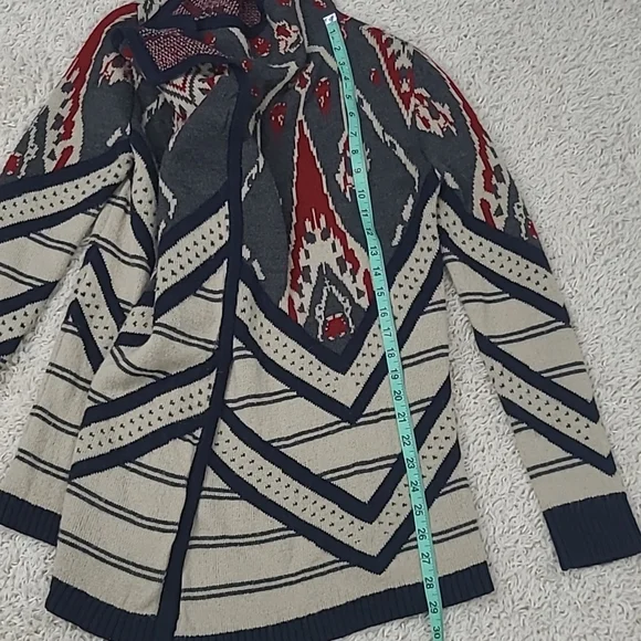 St. Johns Bay Ruffle front cardigan Sweater Aztec style print - Picture 11 of 12